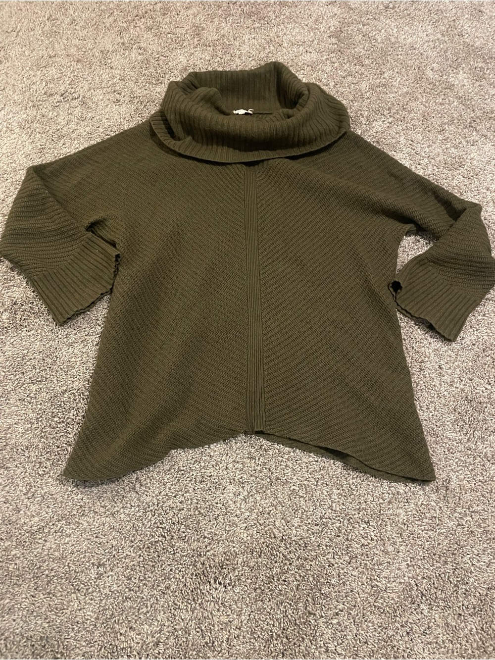 Eileen Fisher Olive Green Cowl Neck Knit Sweater